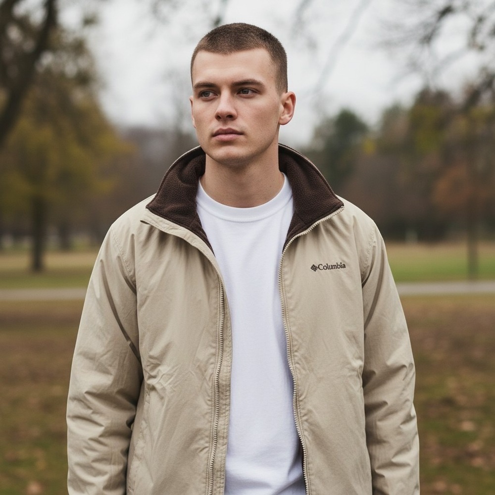 Columbia Sportswear Mens Medium Beige Fleece Lined Canvas Chore Coat Jacket